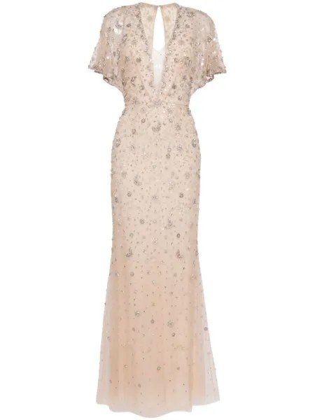 Jenny Packham платье Luna с кристаллами, нейтральный цвет
