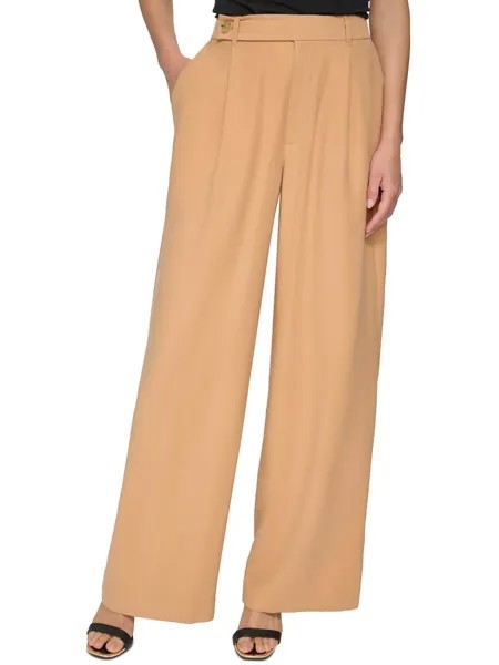 Женские плиссированные широкие брюки с высокой посадкой DKNY, цвет Saddle Tan