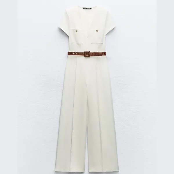 Комбинезон Zara Crepe With Belt, белый