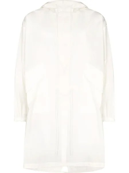 Jil Sander плащ с капюшоном и логотипом, белый