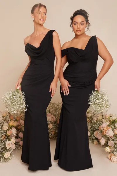 Черное асимметричное платье макси с воротником-хомутиком QUIZ Clothing