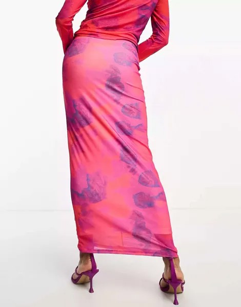 Розовая сетчатая юбка миди Vero Moda