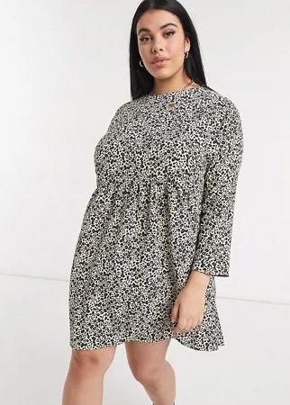 Свободное платье мини с длинными рукавами и звериным принтом ASOS DESIGN Curve-Многоцветный