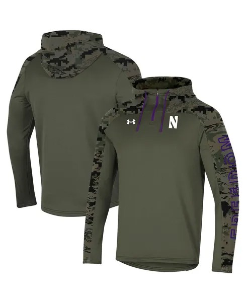 Мужская оливковая толстовка с капюшоном northwestern wildcats freedom с молнией на четверть Under Armour