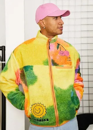 Oversized-свитшот из флиса с короткой молнией и сплошным абстрактным принтом ASOS DESIGN-Разноцветный