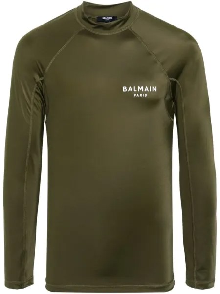 Balmain футболка с длинными рукавами и логотипом, зеленый