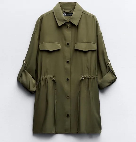 Куртка-рубашка Zara With Drawstring Waist, хаки