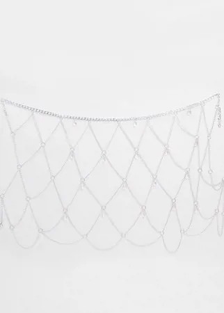 Серебристый ремень-юбка из цепочек с камнями ASOS DESIGN-Серебряный