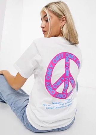 Свободная футболка с принтом в виде символа мира на спине Obey-Белый