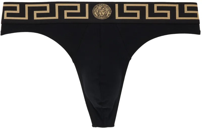 Черные стринги с каймой Greca Versace Underwear, цвет Black
