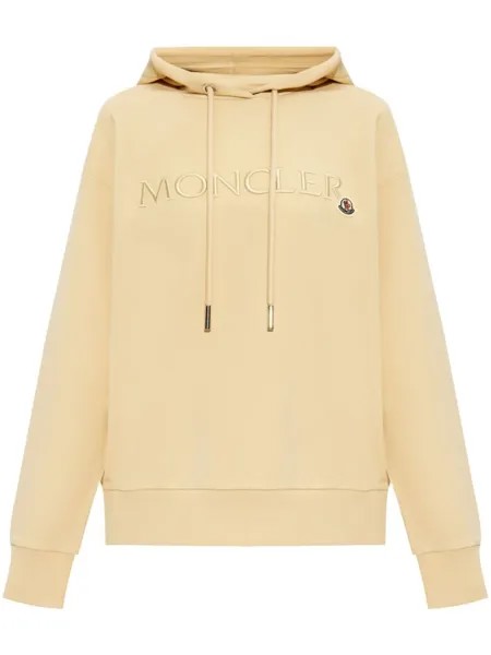 Moncler хлопковая толстовка с капюшоном и вышитым логотипом, нейтральный цвет