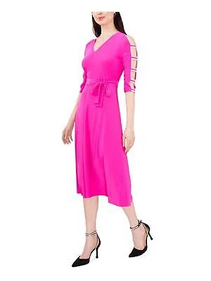 MSK Женское розовое коктейльное платье миди с рукавами до локтя и V-образным вырезом, PL