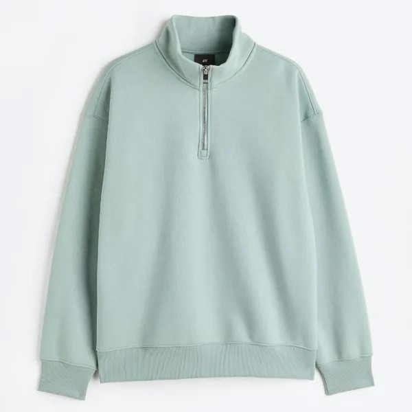 Свитшот H&M Relaxed Fit Half-zip, бирюзовый