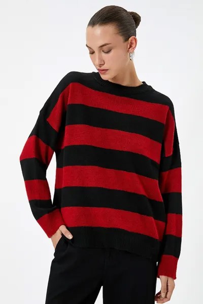 Полосатый пуловер с заниженными рукавами Koton, красный