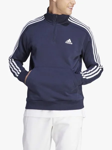 Толстовка из флиса с 3 полосками и молнией 1/4 adidas, легенда чернила/белый