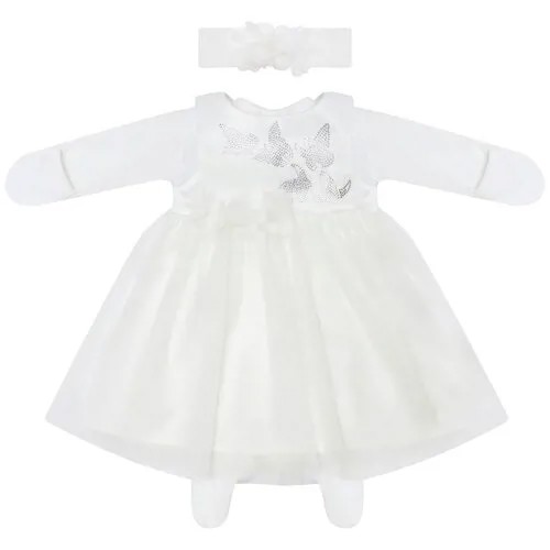 Комплект на выписку Luxury Baby Бабочка комбинезон и платье молочное с молочной юбкой, айвори 56