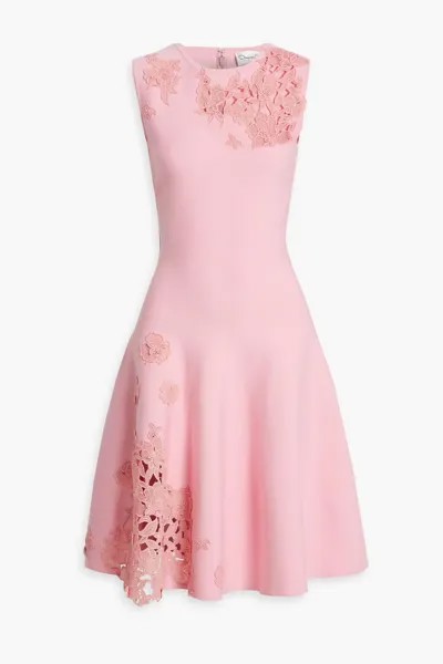Трикотажное платье с гипюровой отделкой и кружевом Oscar De La Renta, розовый