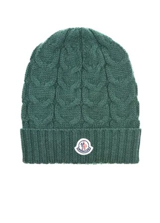 Зеленая шапка из шерсти с отворотом Moncler