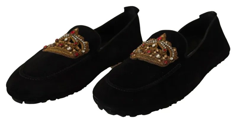 DOLCE - GABBANA Обувь Мокасины Черные кожаные кристаллы с золотой короной EU39 / US6 $1300