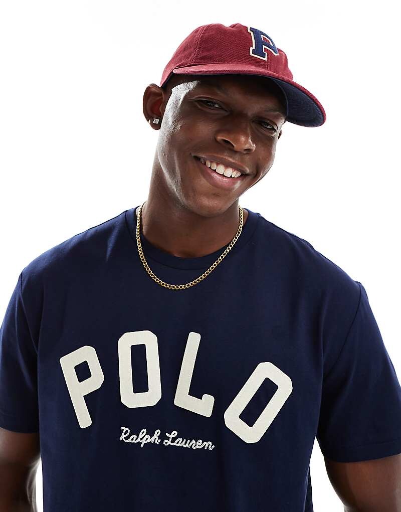 Polo Ralph Lauren – классическая темно-синяя футболка оверсайз с логотипом в студенческом стиле