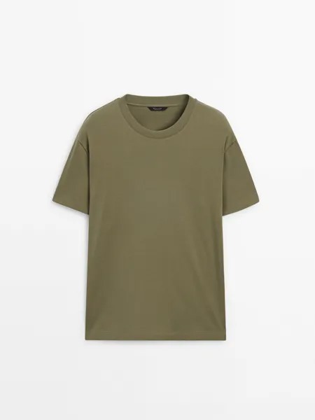 Футболка с короткими рукавами и круглым вырезом Massimo Dutti, хаки