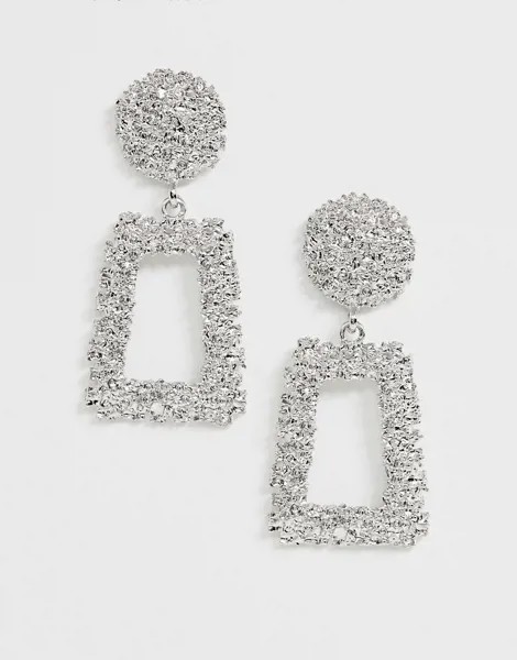 Серебристые квадратные серьги ASOS DESIGN-Серебряный