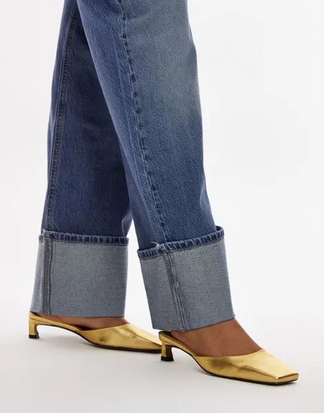 Topshop - Audrey - Мюли премиум-класса из золотистой кожи на среднем каблуке с квадратным носком