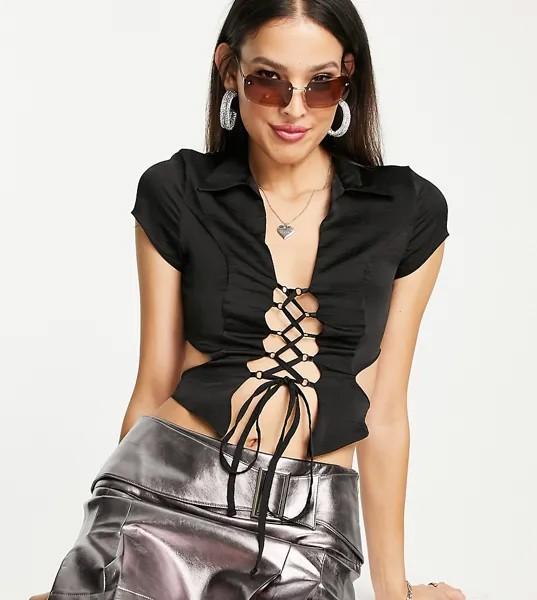 Черная укороченная рубашка со шнуровкой ASOS DESIGN-Черный