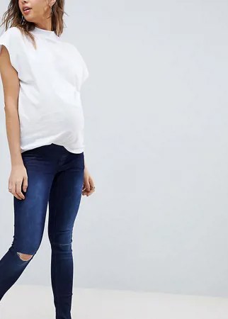 Рваные зауженные джинсы Supermom Maternity-Синий