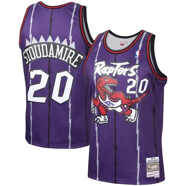 Мужская майка Mitchell & Ness Damon Stoudamire Purple Toronto Raptors 1995-96 гг. из твердой древесины Classics Swingman Player