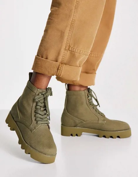 Парусиновые ботинки цвета хаки со шнуровкой ASOS DESIGN Addition-Зеленый цвет