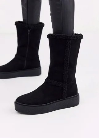 Черные ботинки из искусственного меха на плоской подошве ASOS DESIGN Aquarius-Черный
