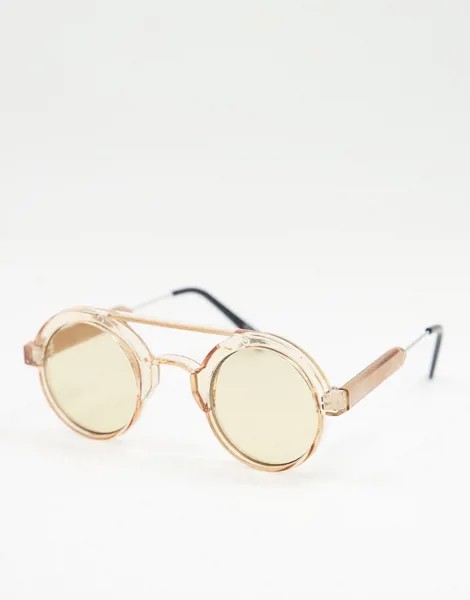 Золотистые круглые солнцезащитные очки в стиле унисекс Spitfire Ambient-Коричневый цвет