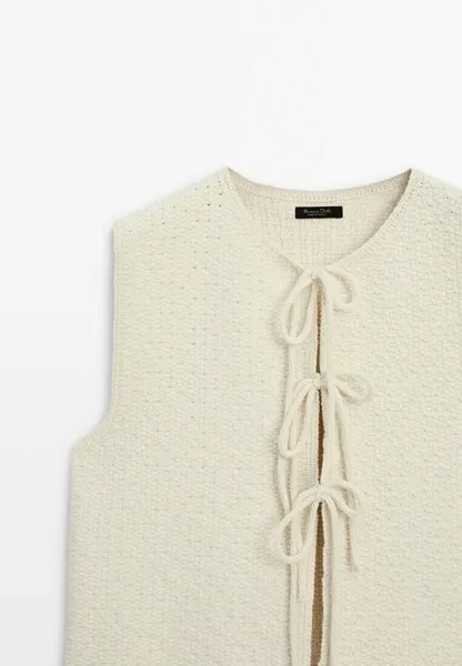 Жилет With A Crew Neck And Tie Details Massimo Dutti, бежевый