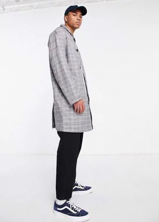 Серый однобортный тренч в клетку ASOS DESIGN