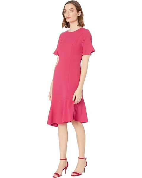 Платье Adrianna Papell Knit Crepe Ruffle Midi Dress w/ Bell Sleeve, цвет Warm Cherry