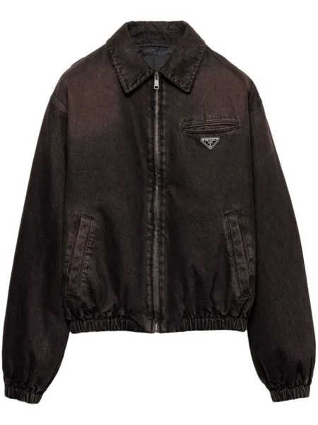 Prada дутый бомбер из денима, коричневый