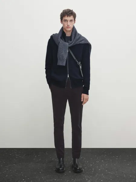 Трикотажный кардиган из полушерсти на молнии Massimo Dutti, темно-синий