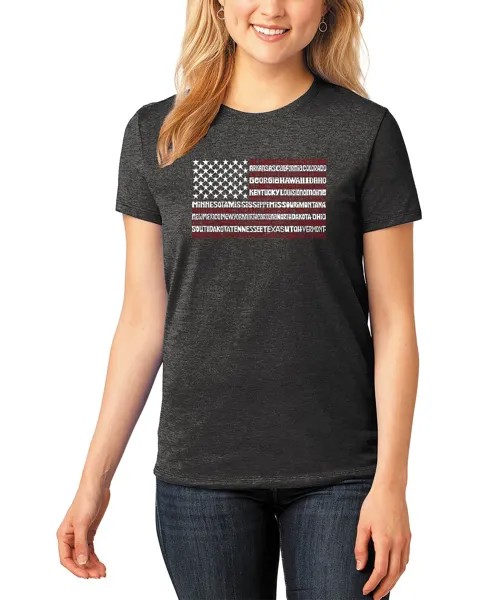 Женская футболка premium blend 50 states flag word art LA Pop Art, черный