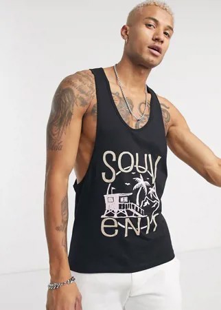 Черная майка со спиной-борцовкой и принтом ASOS DESIGN-Черный цвет