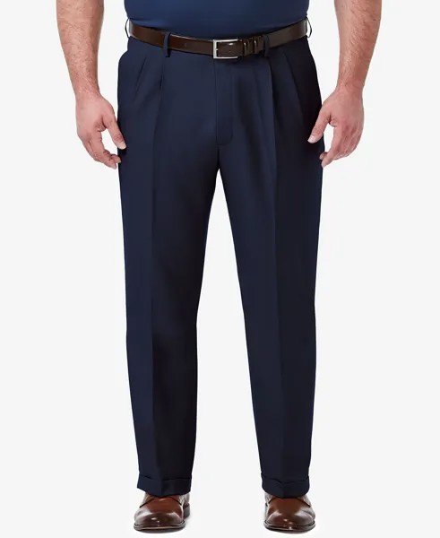 Мужские однотонные плиссированные классические брюки премиум-класса больших и высоких комфортных размеров классического кроя Haggar