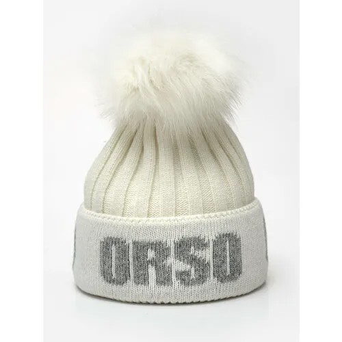 Шапка бини Orso Bianco зимняя, шерсть, с помпоном, подкладка, вязаная, размер 54, белый