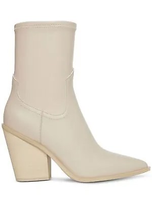 STEVE MADDEN Женские кожаные ботинки в стиле вестерн бежевого цвета с острым носком и блочным каблуком, 10 м