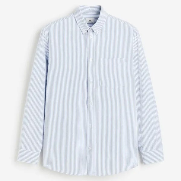 Рубашка H&M Regular Fit Oxford, голубой/белый