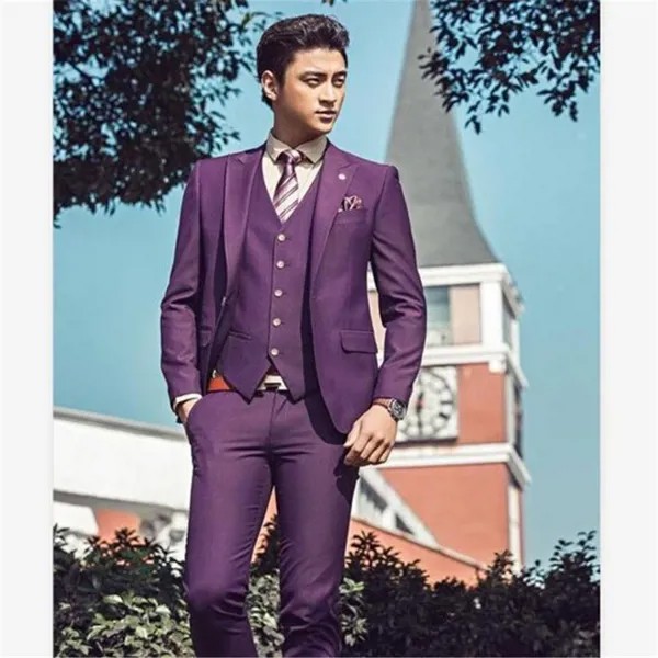 Новый мужской костюм Smolking Noivo Terno Slim Fit Easculino, вечерние костюмы для мужчин, фиолетовый смокинг для жениха, блейзер для выпускного вечера
