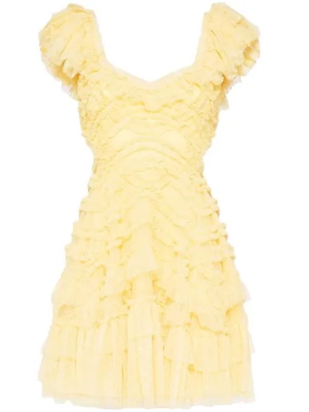 Needle & Thread платье мини Lola с оборками, желтый
