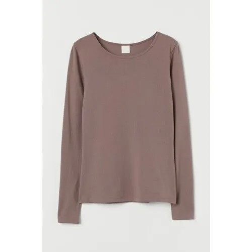 Лонгслив H&M, хлопок, однотонный, размер M, бежевый
