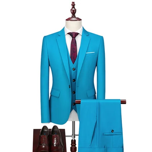 Джентльменский классический Базовый стиль, мужские повседневные однотонные костюмы из 3 предметов, пиджак на одной пуговице, пальто, брюки, ...