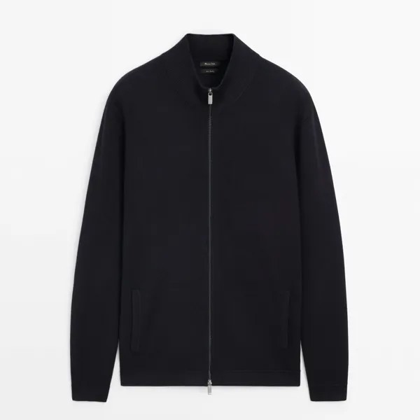 Кардиган Massimo Dutti Mock Neck Knit With Zip, темно-синий