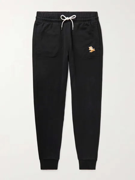 Спортивные брюки Chillax Fox из хлопкового джерси с зауженным логотипом и аппликацией MAISON KITSUNÉ, черный
